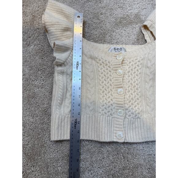 Sea New York 100% Merino Cable Knit Wool Flutter Sleeve Cardigan Womens M - Picture 7 of 7